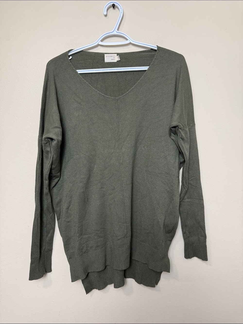 Dreamers Olive V-Neck Lightweight Knit oversized Sweater size S/M